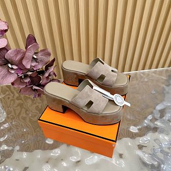 Okify Hermes Wedge Sandals In Gray Sheepskin 7cm EU35-42