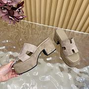 Okify Hermes Wedge Sandals In Gray Sheepskin 7cm EU35-42 - 3