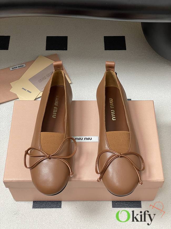 Okify MiuMiu Brown Bow Ballet Shoes EU35-40  - 1