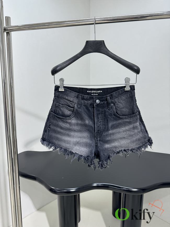 Okify Balenciaga Low Waist Denim Black Shorts S-XL - 1