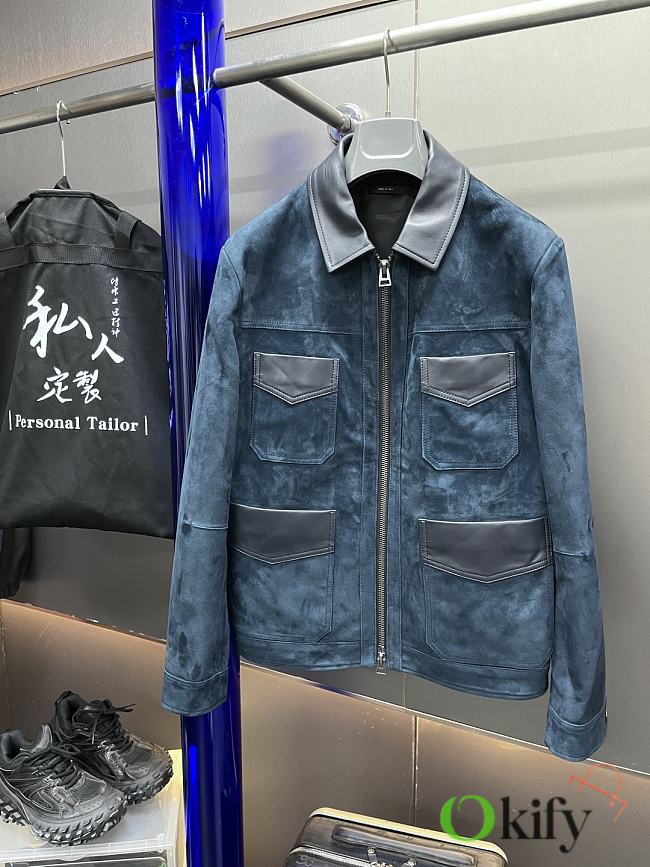 Okify Blue Suede And Leather Jacket S-XL  - 1