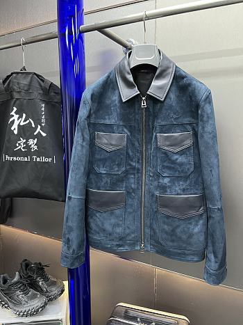 Okify Blue Suede And Leather Jacket S-XL 
