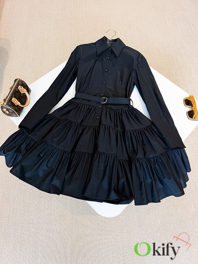 Okify Louis Vuitton Belted Tiered Shirt Dress In Black S-XL 1AIAOZ - 1