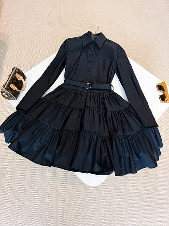 Okify Louis Vuitton Belted Tiered Shirt Dress In Black S-XL 1AIAOZ