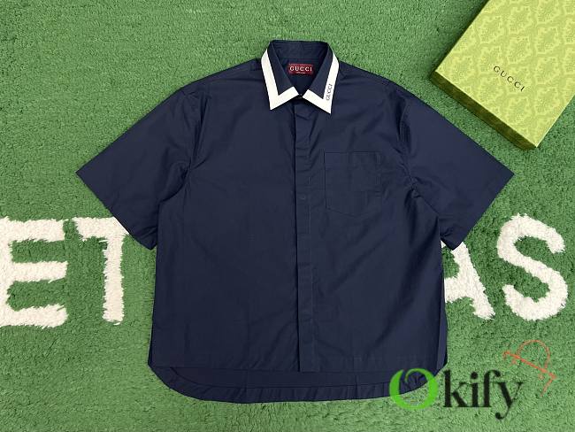 Okify Gucci Cotton Poplin Shirt In Navy Blue S-2XL  - 1