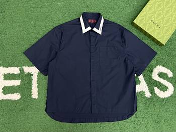 Okify Gucci Cotton Poplin Shirt In Navy Blue S-2XL 