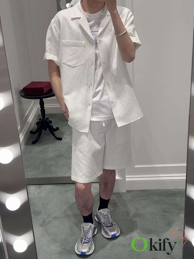 Okify Gucci Set Of White Linen Blend GG Canvas Shirt And Shorts S-XL - 1