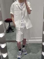 Okify Gucci Set Of White Linen Blend GG Canvas Shirt And Shorts S-XL - 1