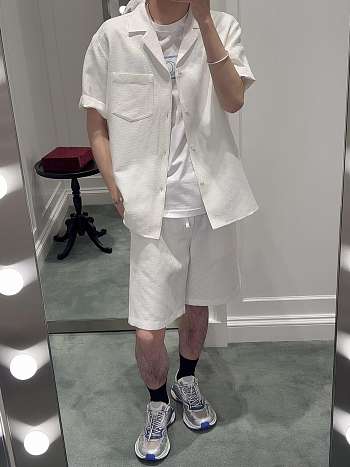 Okify Gucci Set Of White Linen Blend GG Canvas Shirt And Shorts S-XL