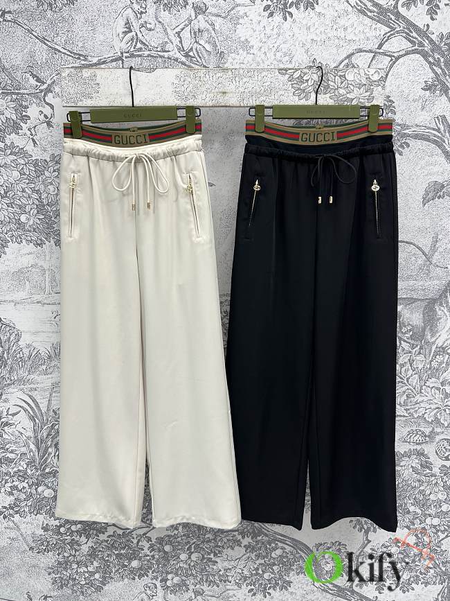Okify Gucci Double Waist Wide Leg Pants In Black Or White SML  - 1