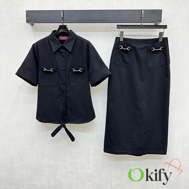 Okify Gucci Set Of Black Lace Up Shirt And Skirt SML - 1