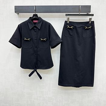 Okify Gucci Set Of Black Lace Up Shirt And Skirt SML