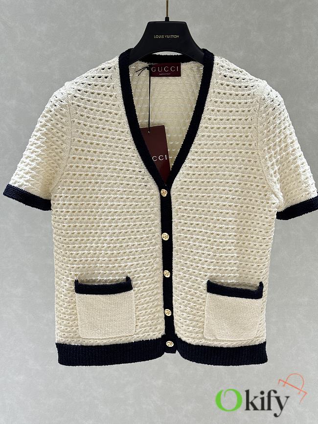 Okify Gucci Fine Cotton Crochet Cardigan In White And Blue S-XL  - 1