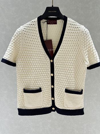 Okify Gucci Fine Cotton Crochet Cardigan In White And Blue S-XL 