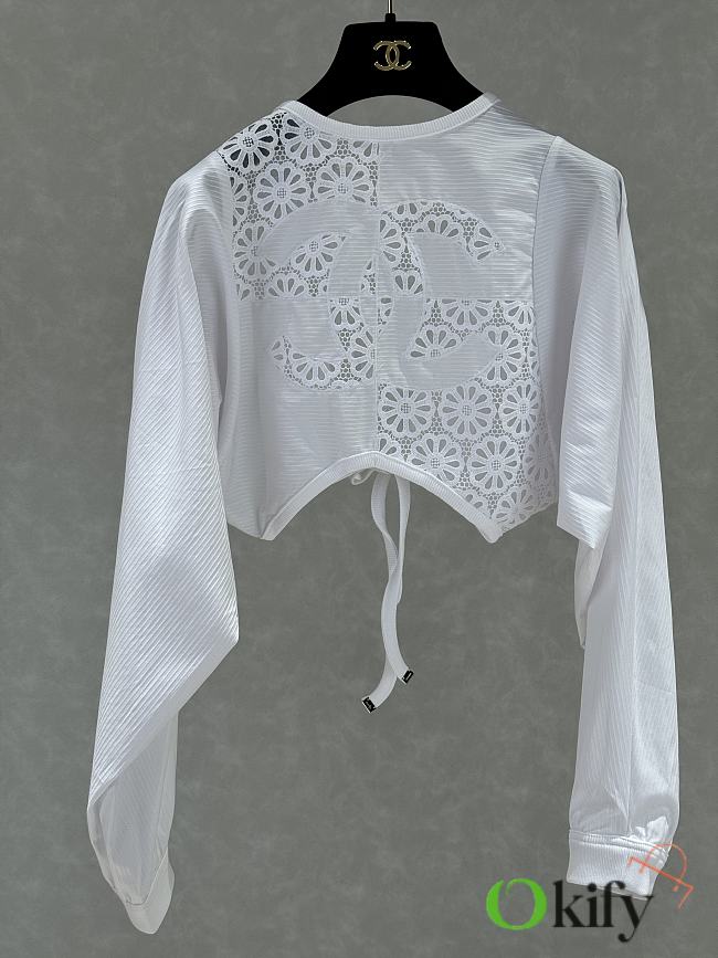 Okify CC Lace Hollow Backless Top In White  - 1