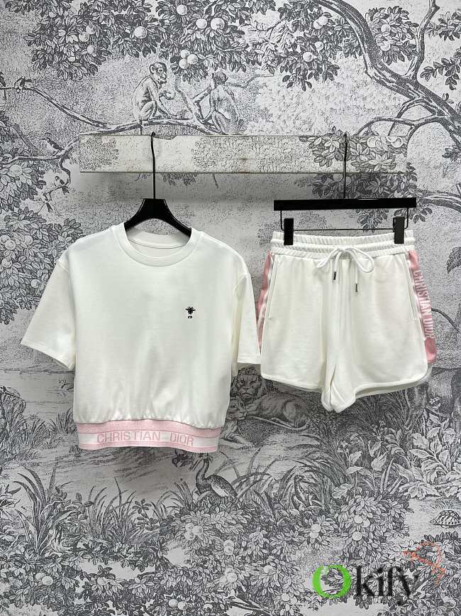 Okify Dior Set Of Sporty Top And Shorts In White And Pink SML - 1