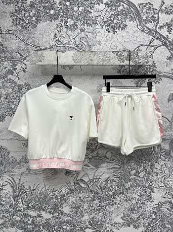 Okify Dior Set Of Sporty Top And Shorts In White And Pink SML