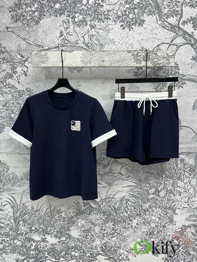 Okify Loewe Set Of Dark Blue T-shirt And Shorts SML  - 1