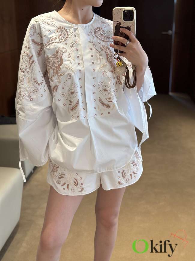 Okify Hermes Set Of Embroidery Top And Shorts  - 1