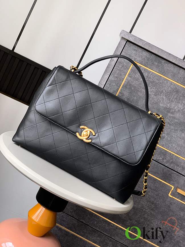 Okify CC Flap Bag With Top Handle In Black 37cm  - 1