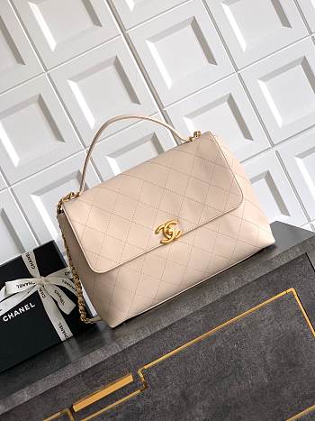 Okify CC Flap Bag With Top Handle In Beige 37cm 