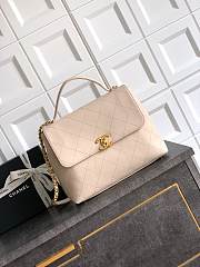 Okify CC Flap Bag With Top Handle In Beige 33cm  - 1