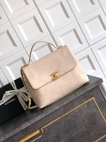 Okify CC Flap Bag With Top Handle In Beige 33cm 
