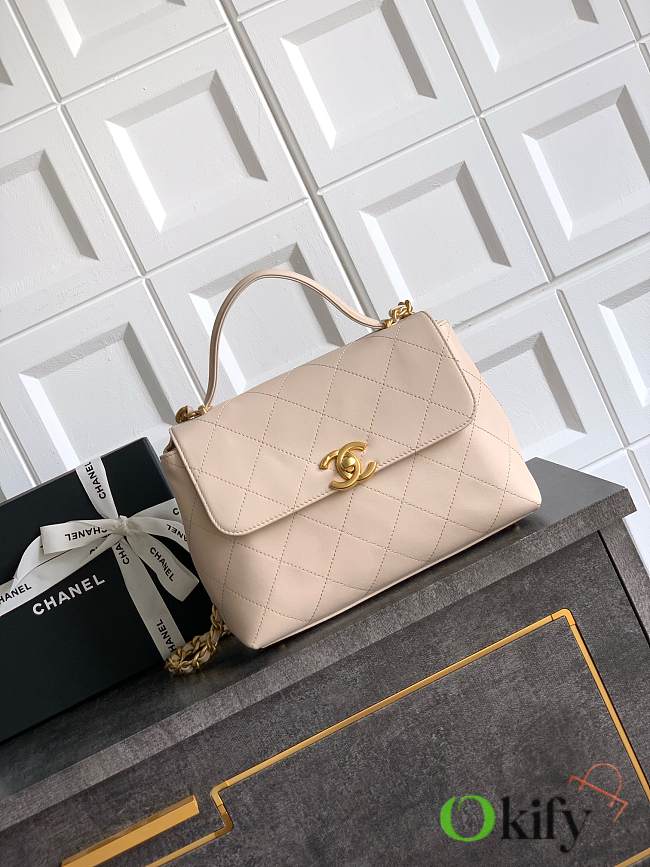 Okify CC Flap Bag With Top Handle In Beige 25cm - 1
