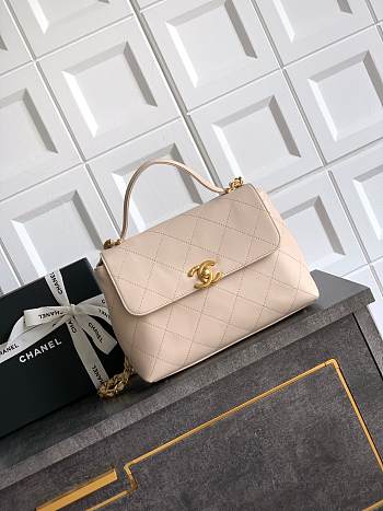 Okify CC Flap Bag With Top Handle In Beige 25cm