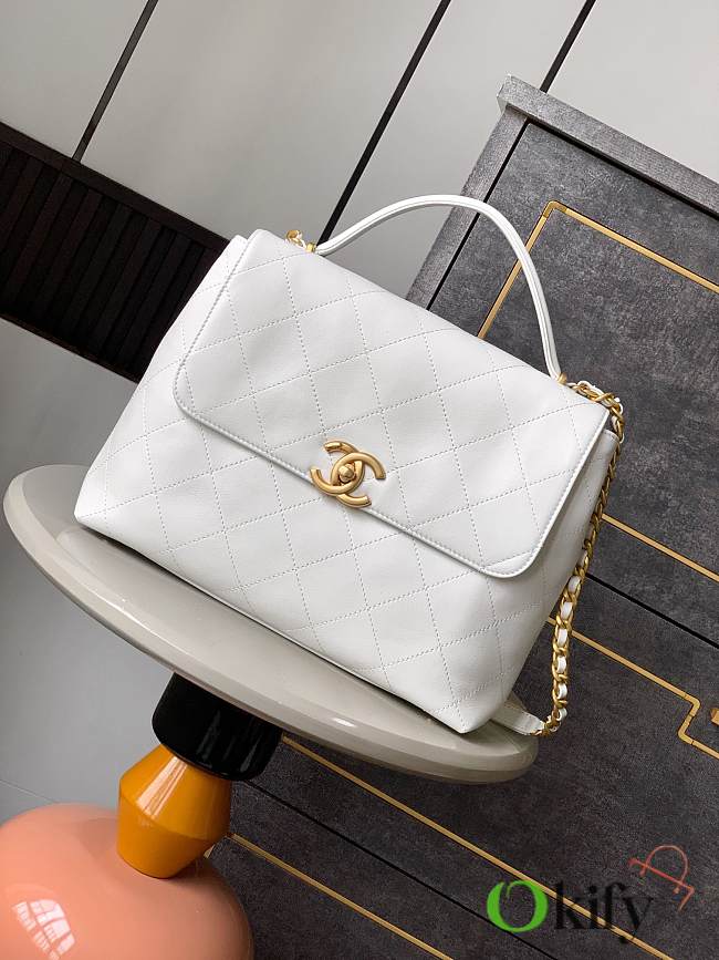 Okify CC Flap Bag With Top Handle In White 33cm  - 1