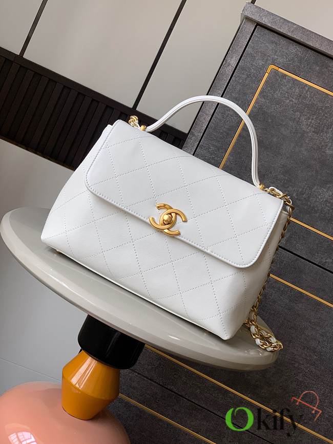 Okify CC Flap Bag With Top Handle In White 25cm  - 1