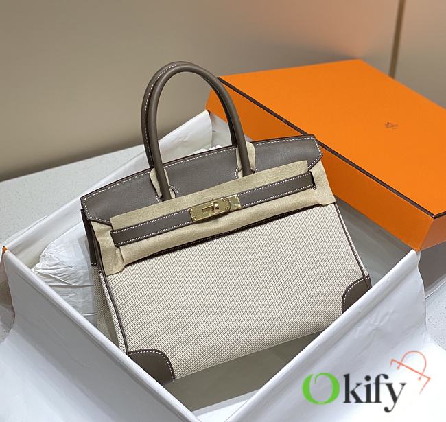 Okify Hermes Birkin 30 Bag In Gray Swift And White Canvas  - 1