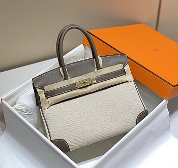 Okify Hermes Birkin 30 Bag In Gray Swift And White Canvas 