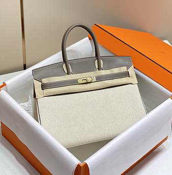 Okify Hermes Birkin 35 Bag In Gray Swift And White Canvas 