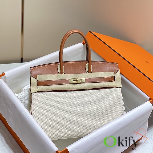 Okify Hermes Birkin 35 Bag In Golden Brown Swift And White Canvas  - 1