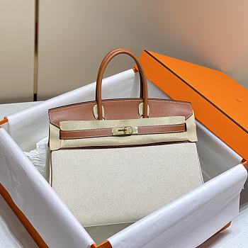Okify Hermes Birkin 35 Bag In Golden Brown Swift And White Canvas 