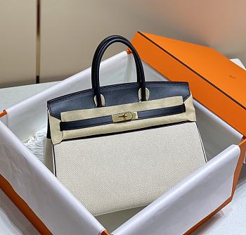 Okify Hermes Birkin 35 Bag In Black Swift And White Canvas 