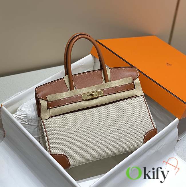 Okify Hermes Birkin 30 Bag In Golden Brown Swift And White Canvas  - 1