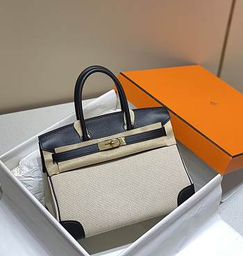 Okify Hermes Birkin 30 Bag In Black Swift And White Canvas 