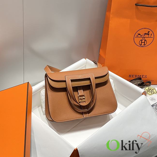 Okify Hermes Halzan 25 Bag In Golden Brown - 1