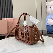 Okify MiuMiu Leather Basket Bag In Brown 24x12.5x9cm - 4