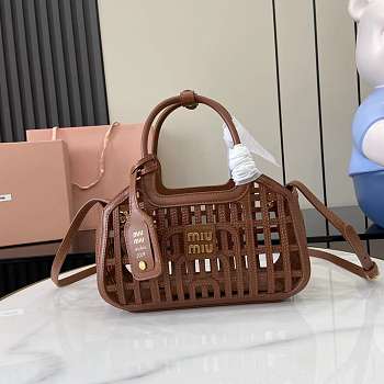 Okify MiuMiu Leather Basket Bag In Brown 24x12.5x9cm