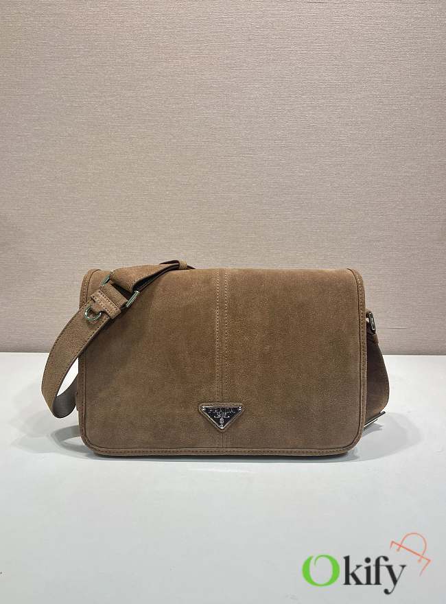 Okify Prada Brown Suede Shoulder Bag 30x20x10cm - 1