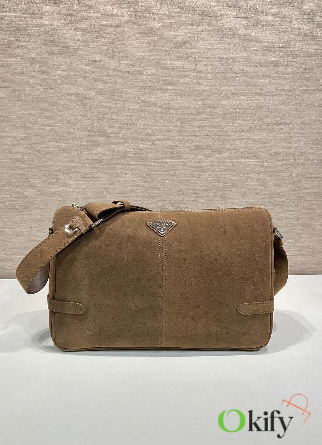 Okify Prada Brown Suede Shoulder Bag 35x22x12cm - 1