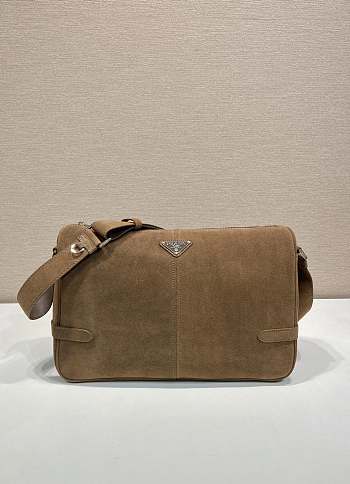 Okify Prada Brown Suede Shoulder Bag 35x22x12cm