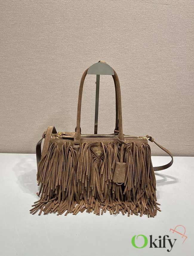 Okify Prada Galleria Medium Brown Suede Bag With Fringe 30x14x10.5cm - 1