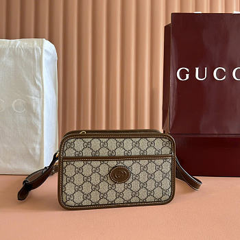 Okify Gucci Toiletry Pouch With Interlocking G In Brown 22.5x14x7cm