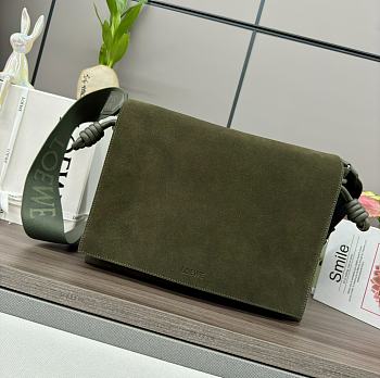 Okify Loewe Flamenco Satchel Bag In Suede Green 34x12x24cm