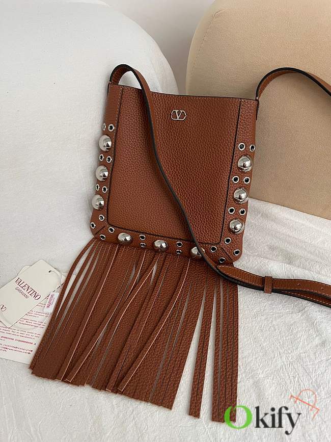 Okify Valentino Nellcôte Bag With Fringes In Brown 20x20x3cm  - 1