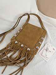 Okify Valentino Nellcôte Bag With Fringes In Suede Brown 20x20x3cm  - 5